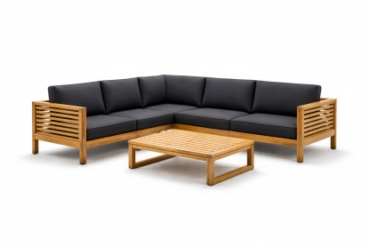 Set Angolare da Esterno in Legno Massello di Acacia con Cuscini Neri