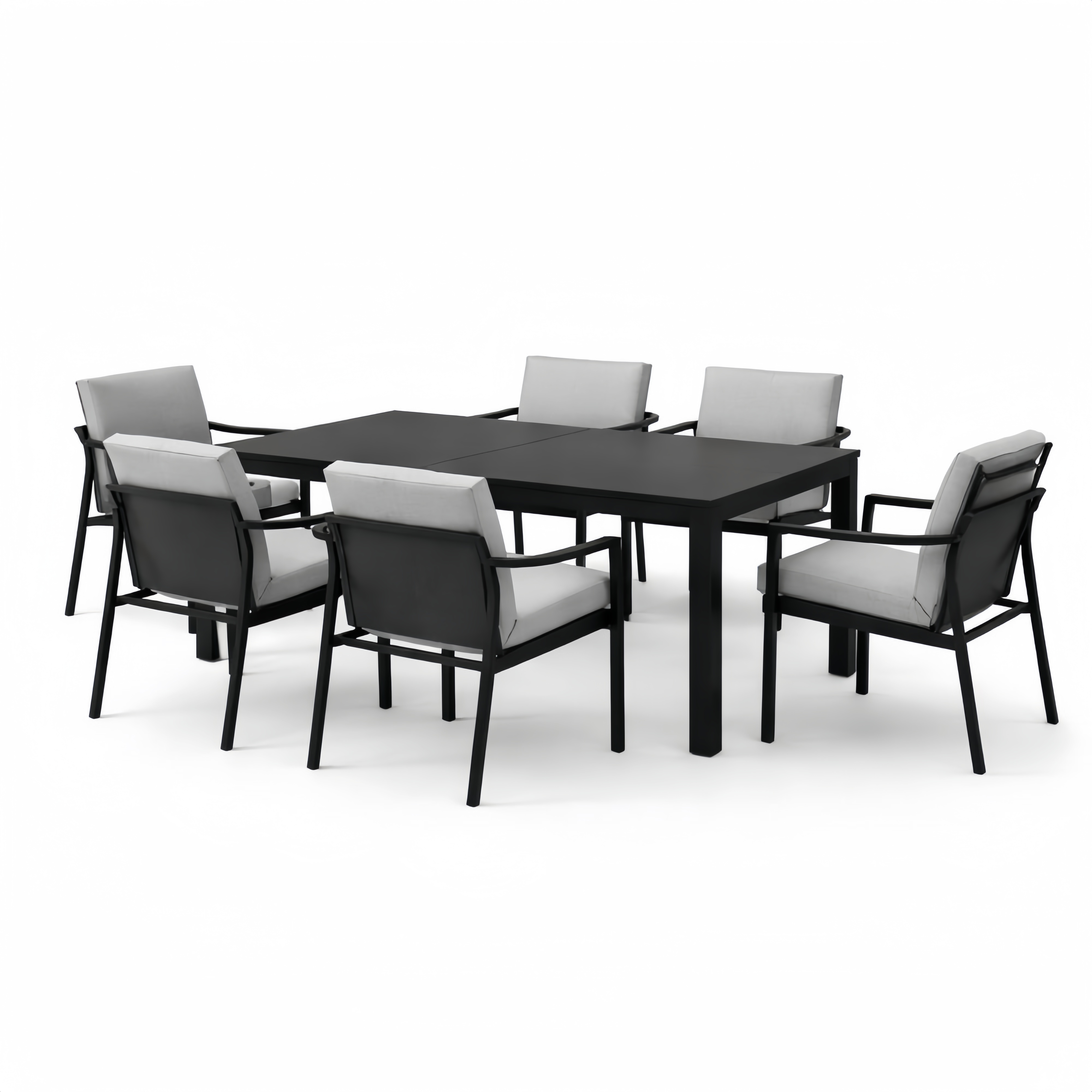 Set Giardino Tavolo Allungabile in Alluminio con 6 Sedie Imbottite Nero Grigio