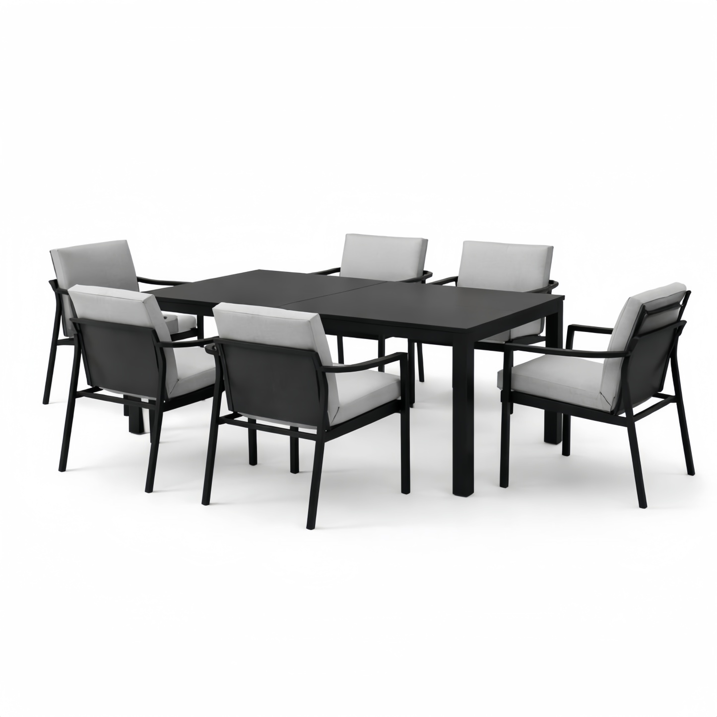 Set Giardino Tavolo Allungabile in Alluminio con 6 Sedie Imbottite Nero Grigio