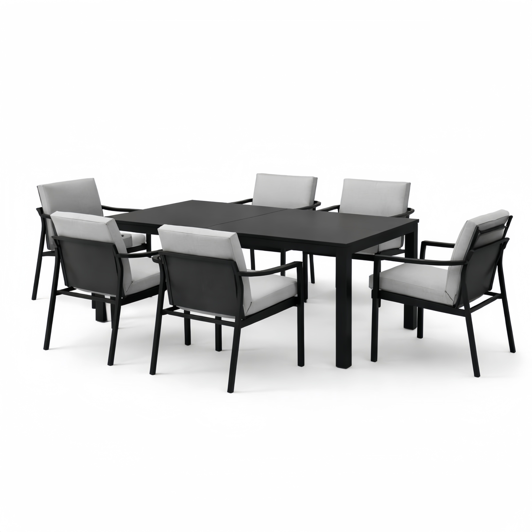 Set Giardino Tavolo Allungabile in Alluminio con 6 Sedie Imbottite Nero Grigio