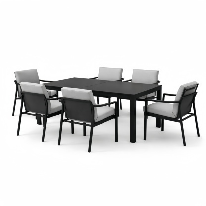 Set Giardino Tavolo Allungabile in Alluminio con 6 Sedie Imbottite Nero Grigio