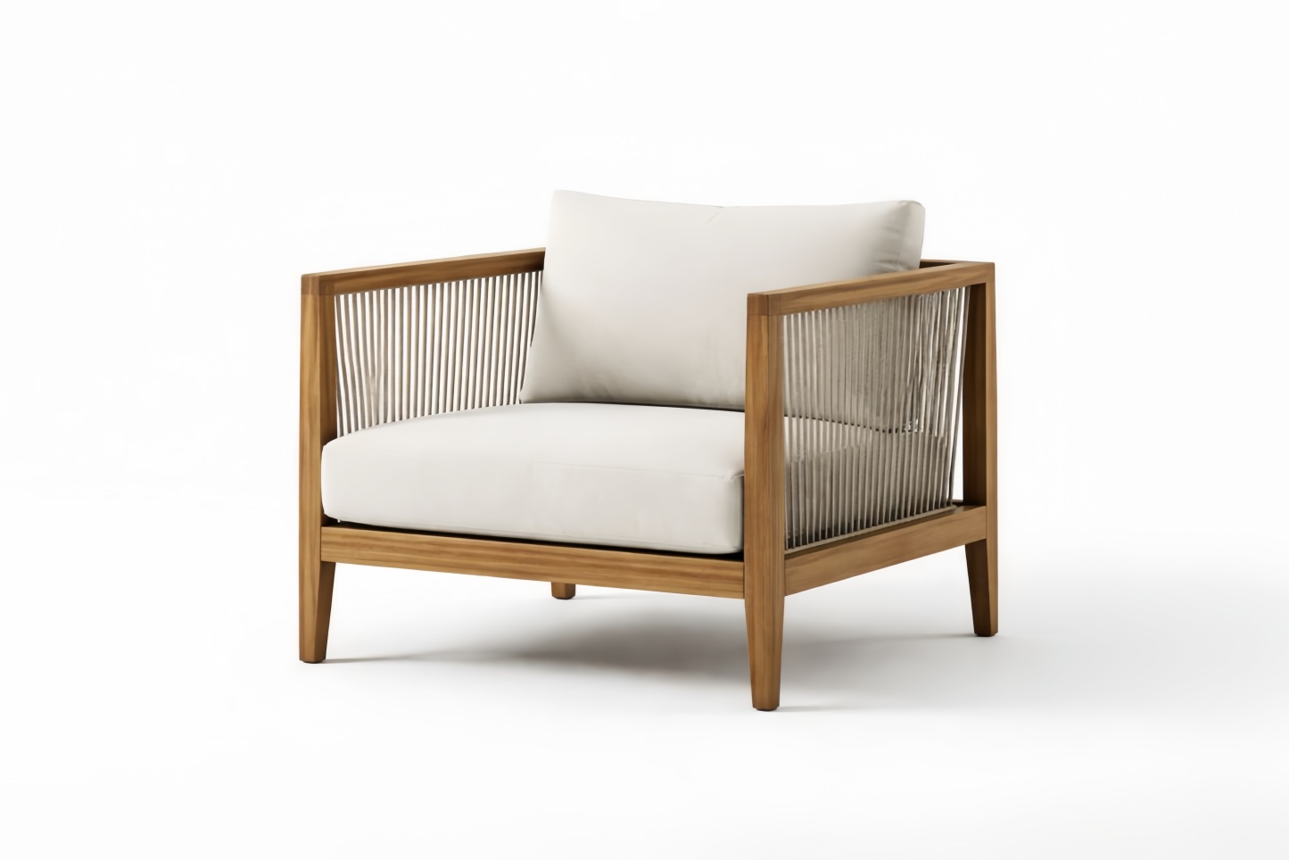 Sedia relax da esterno in legno teak con cuscini in Poliestere Beige