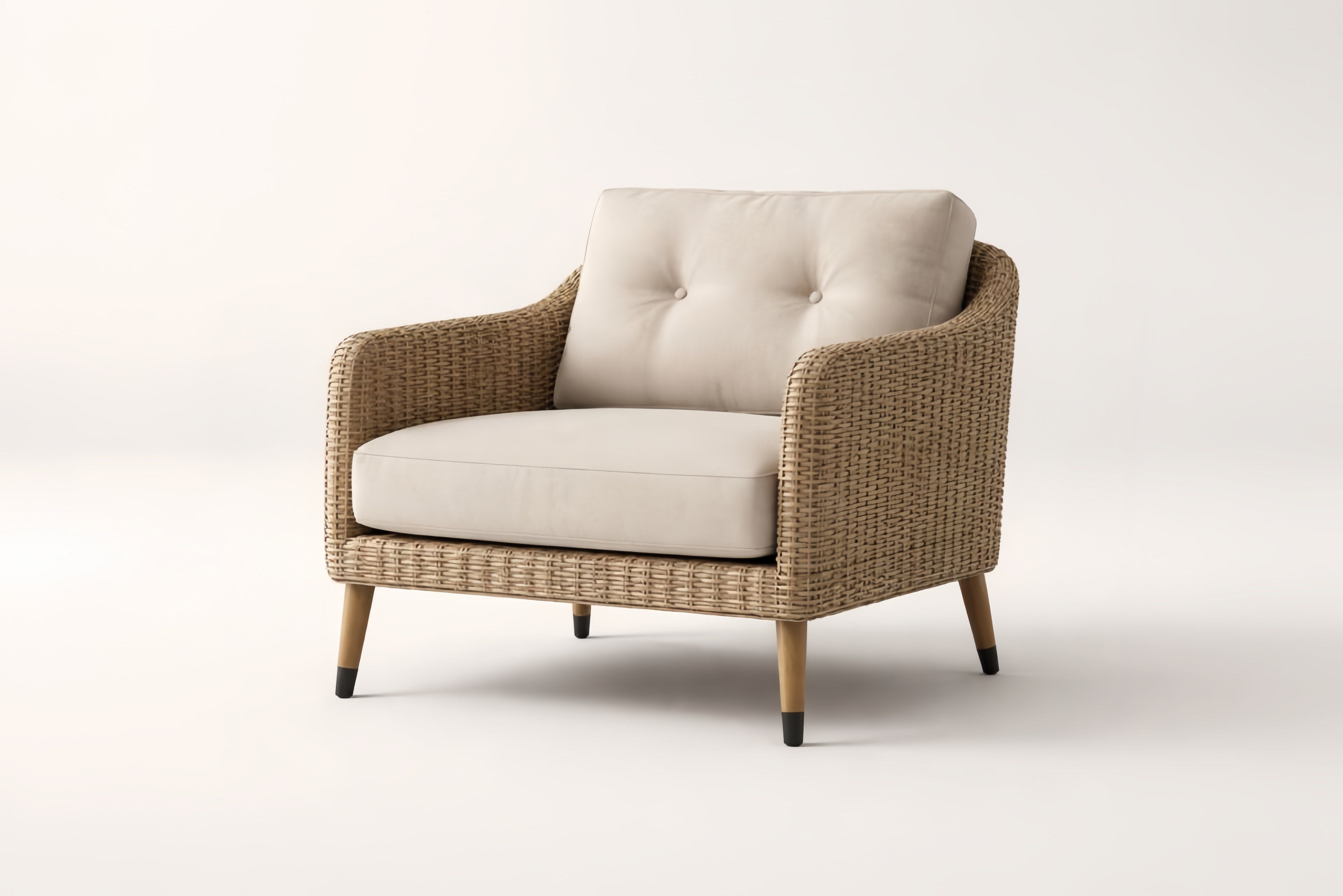 Sedia relax da esterno in Rattan con cuscini in Poliestere Beige