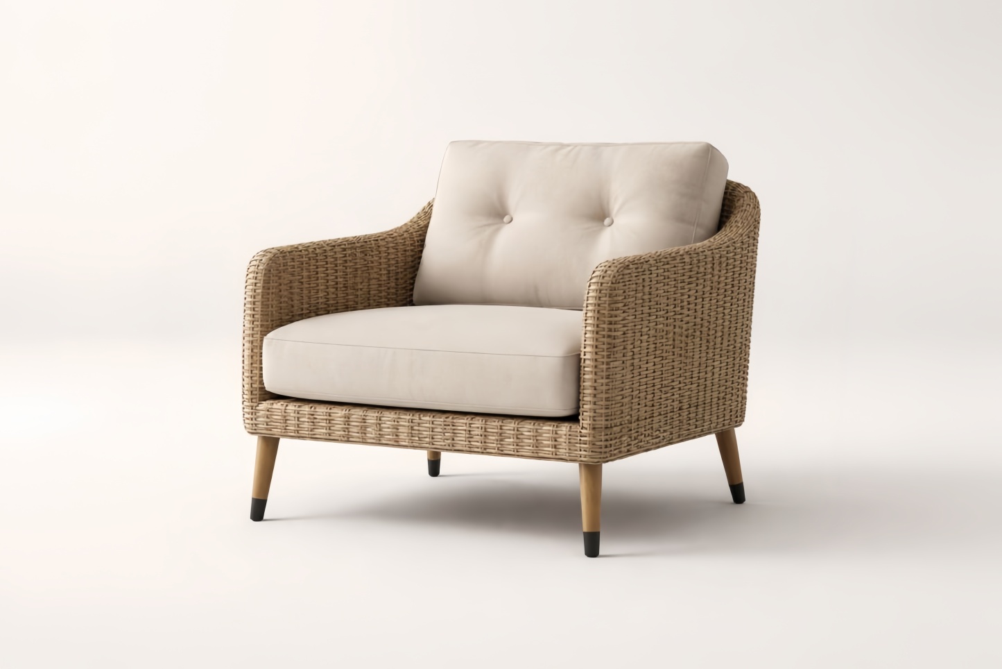 Sedia relax da esterno in Rattan con cuscini in Poliestere Beige