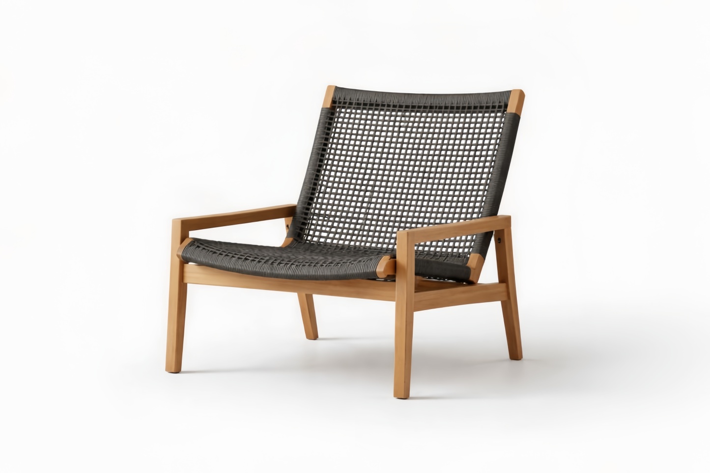 Sedia relax da esterno in legno massello e corda intrecciata nera