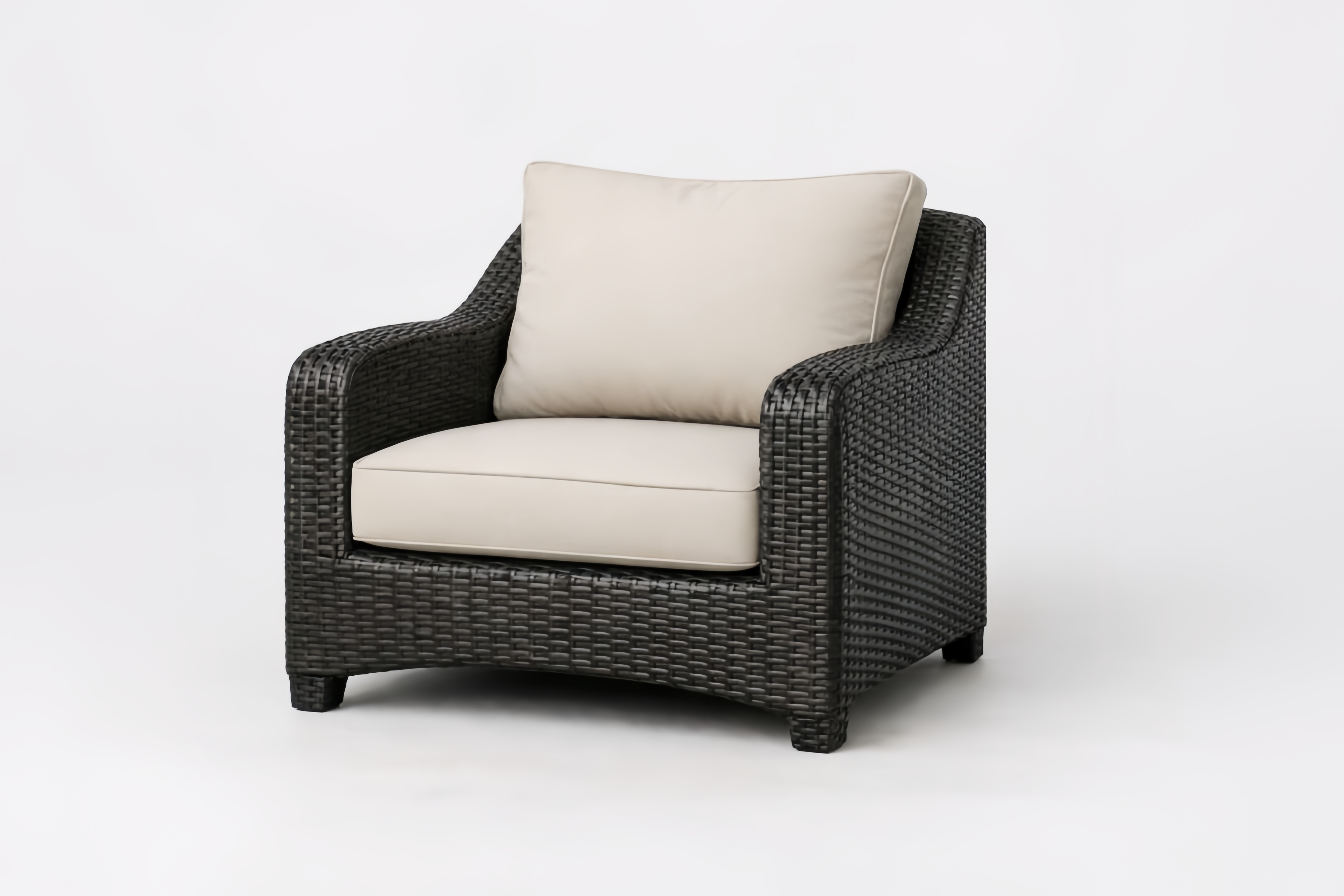 Sedia relax da esterno in Rattan Sintetico Nero con cuscini Beige