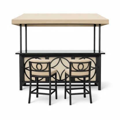 Set bar da esterno in metallo con sedie e copertura, nero e beige