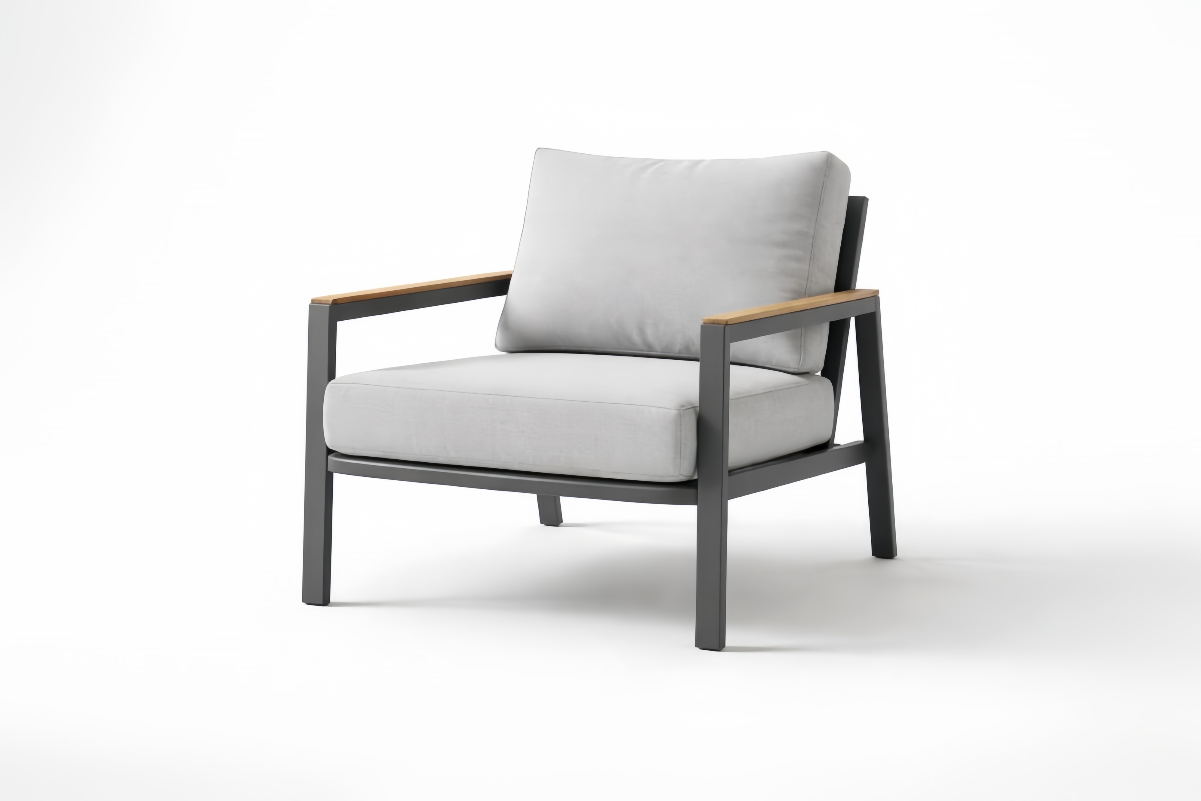 Sedia relax da esterno in Alluminio con rivestimento in Tessuto Poliestere Grigio e braccioli in Legno massello