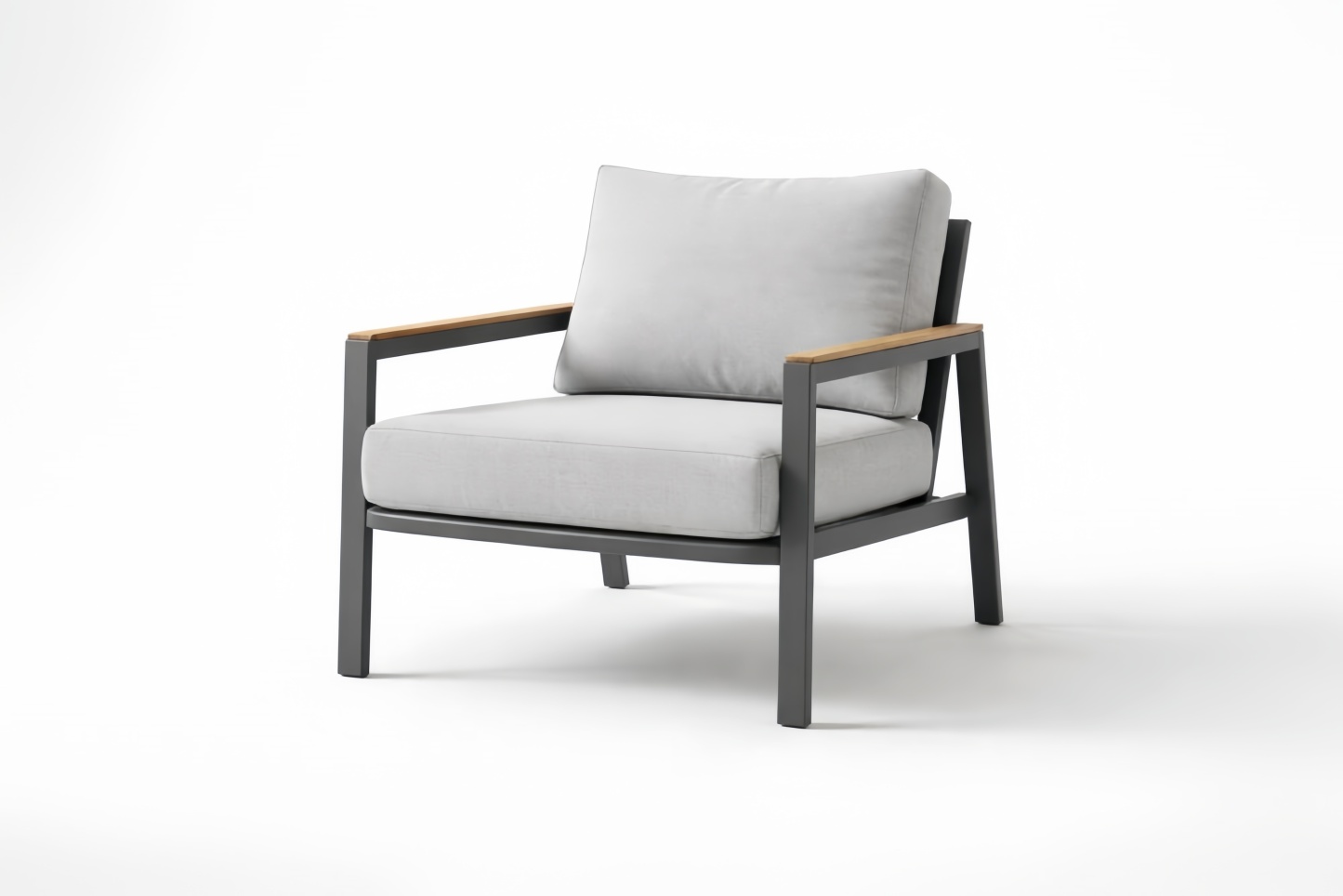 Sedia relax da esterno in Alluminio con rivestimento in Tessuto Poliestere Grigio e braccioli in Legno massello
