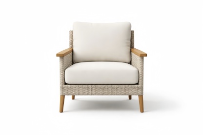 Sedia relax da esterno in Rattan Sintetico con cuscini in Poliestere Beige