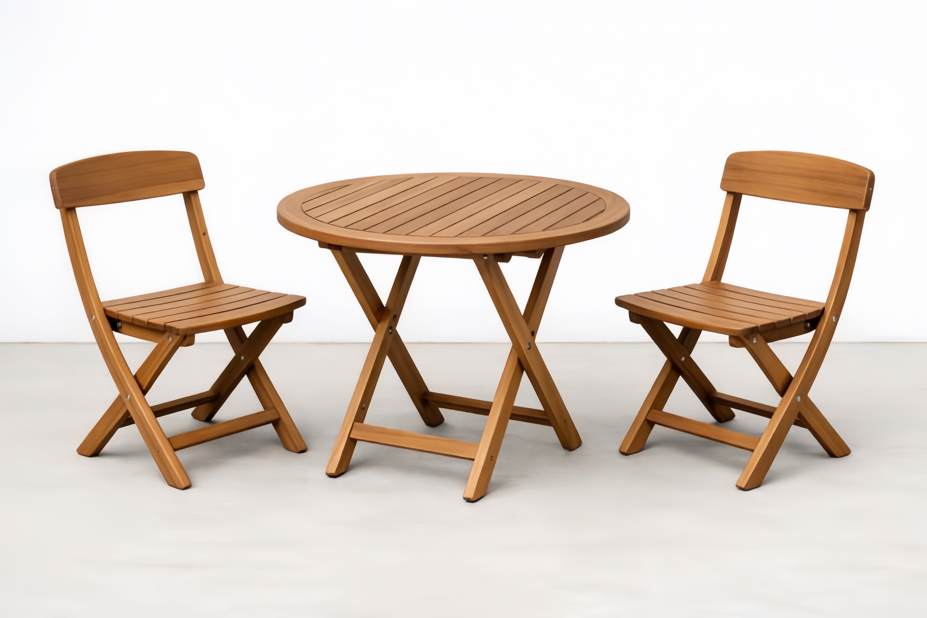 Set tavolo e 2 sedie pieghevoli in legno di acacia marrone