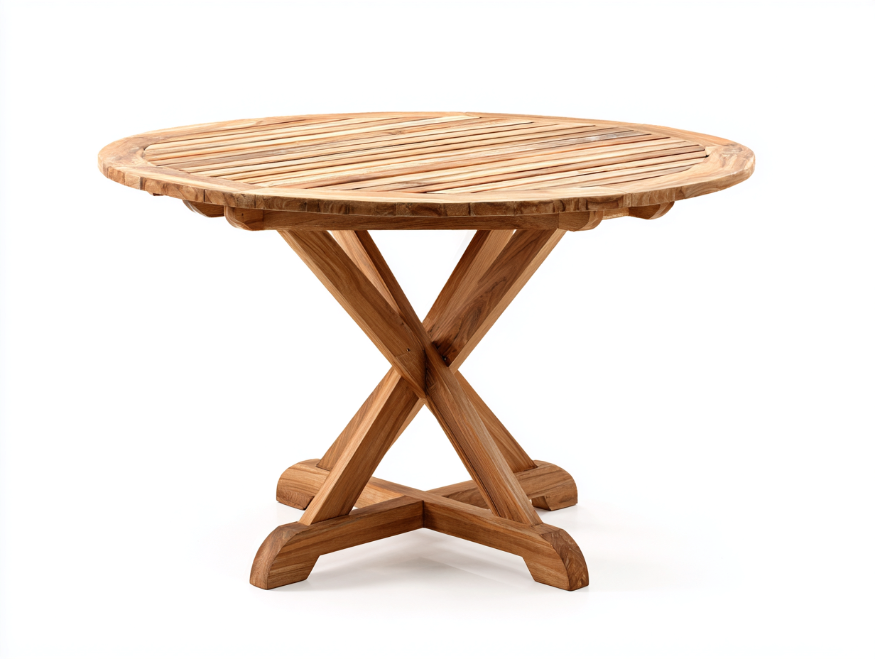 Tavolo da giardino rotondo con struttura a X 120x120x75 cm - marrone - stile naturale-Havenupio