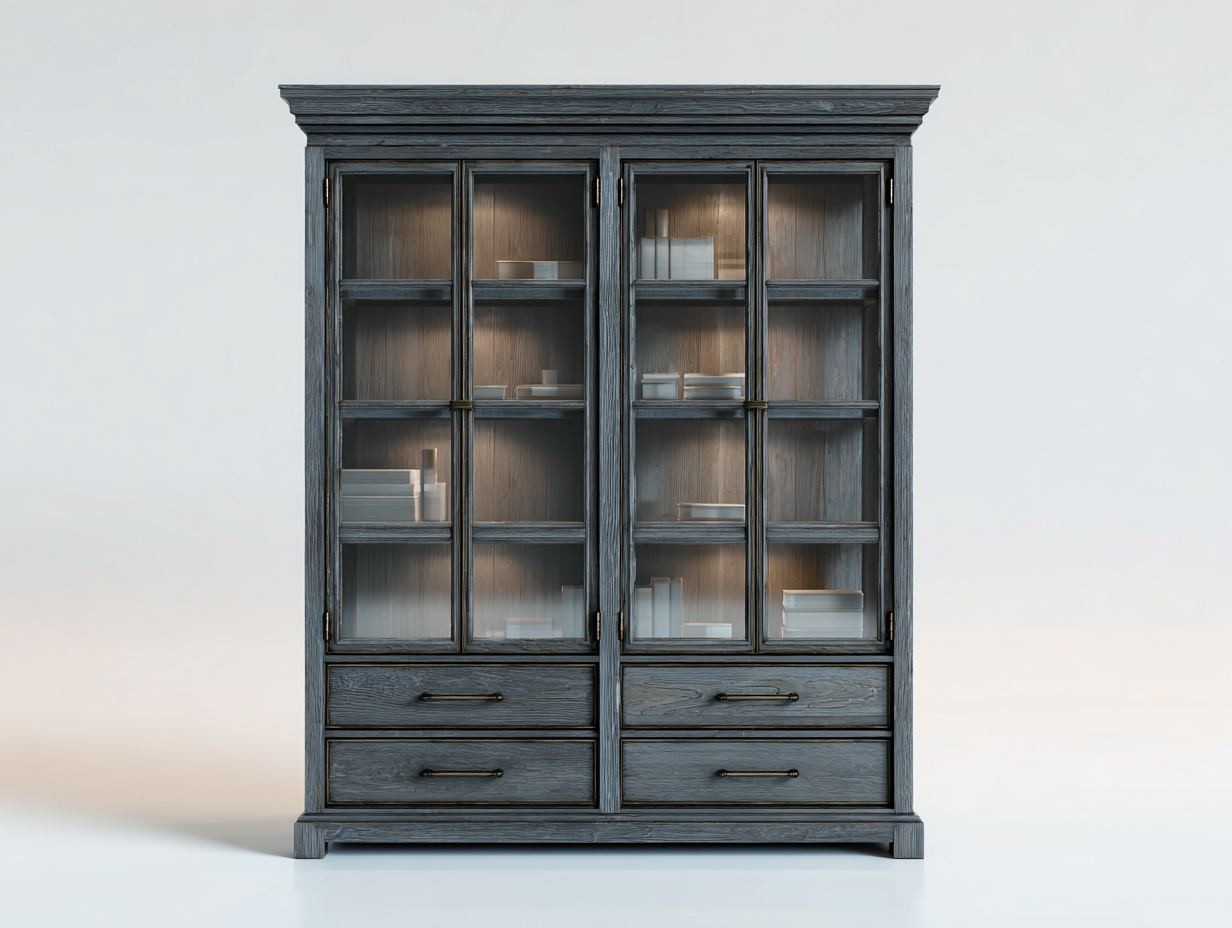 Vetrina in legno con ante in vetro 120x45x200cm - grigio - design classico per interni-Havenupio