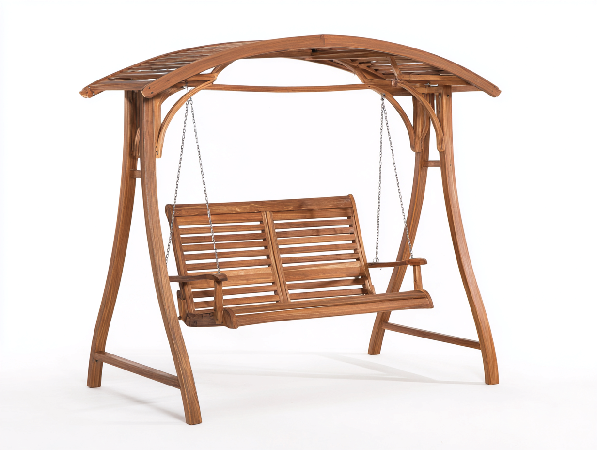 Dondolo da giardino in legno con struttura portante 190x140x190 cm - marrone - stile naturale-Havenupio