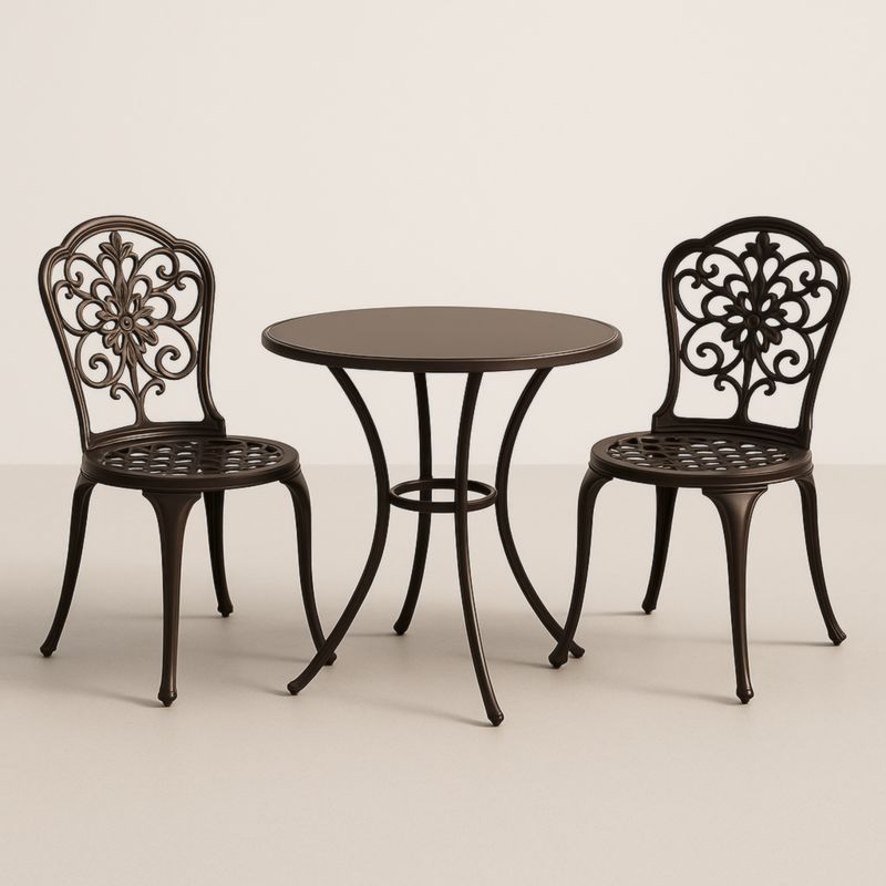 Ensemble de Bistro en Aluminium Noir Table Ronde et Deux Chaises
