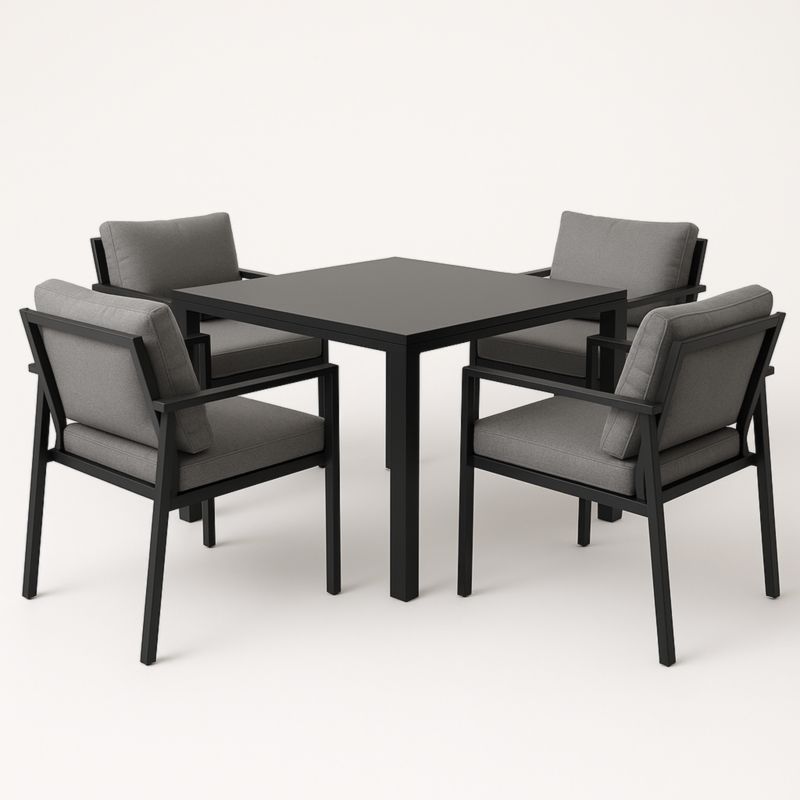 Ensemble de mobilier d'extérieur aluminium noir avec coussins en polyester gris