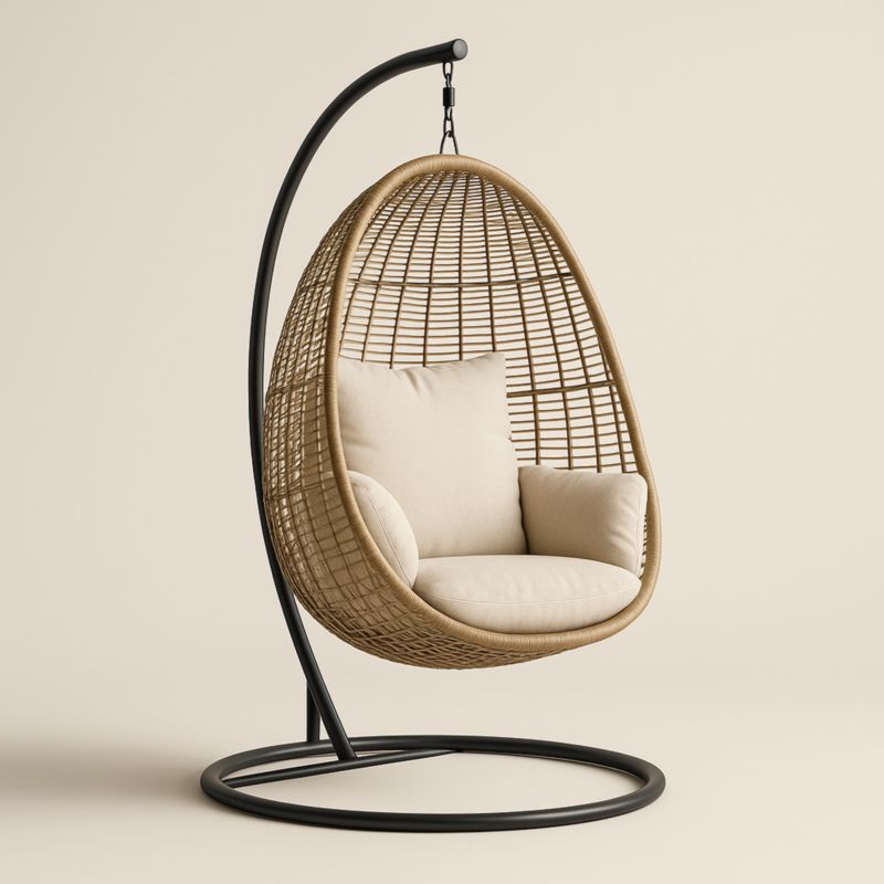 Chaise Suspendue en Rotin et Métal avec Coussin Beige