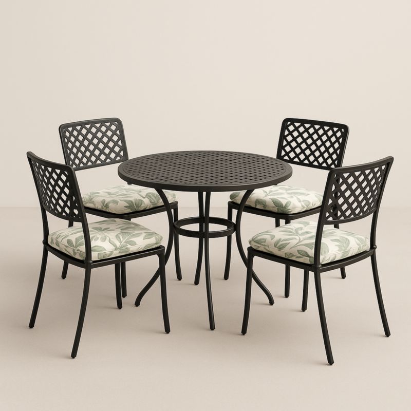 Ensemble Table Ronde et Chaises en Acier avec Coussins