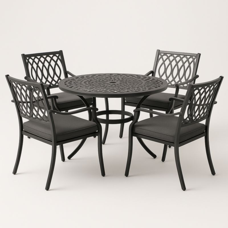 Ensemble de Salle à Manger Extérieur en Aluminium Noir avec Table Ronde et 4 Chaises