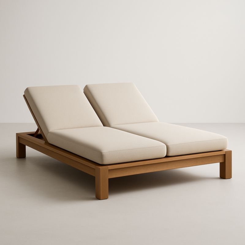Transat Double en Bois de Teck et Polyester Réglable Beige