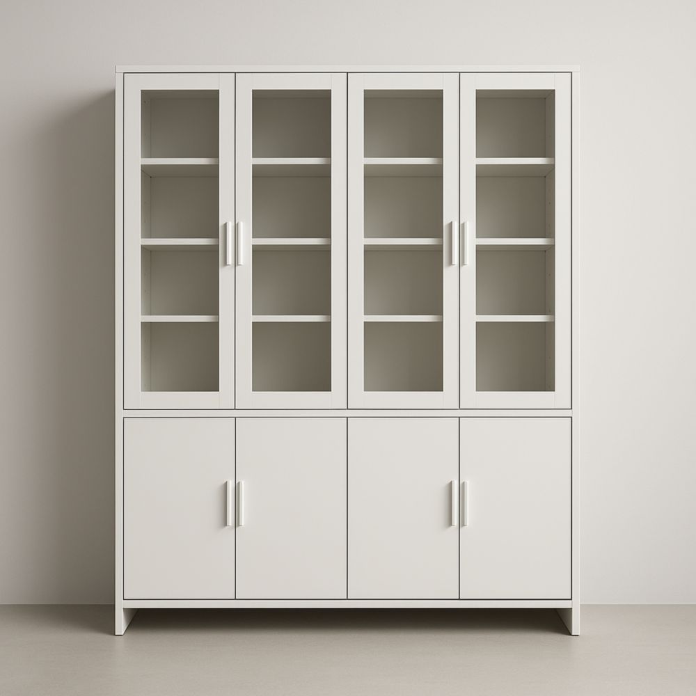 Buffet Vitré en Bois MDF Blanc avec Étagères et Portes 200x120x40 cm