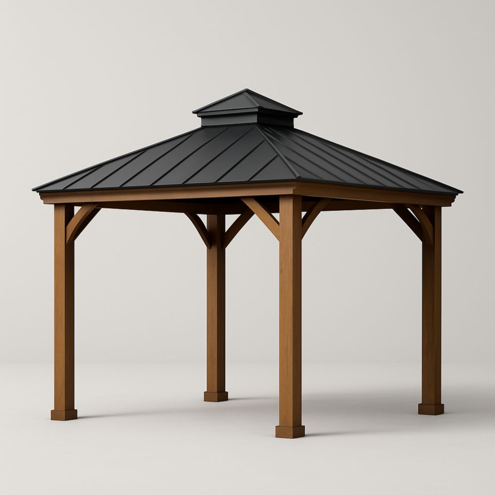 Pavillon de Jardin en Bois avec Toit en Métal Noir