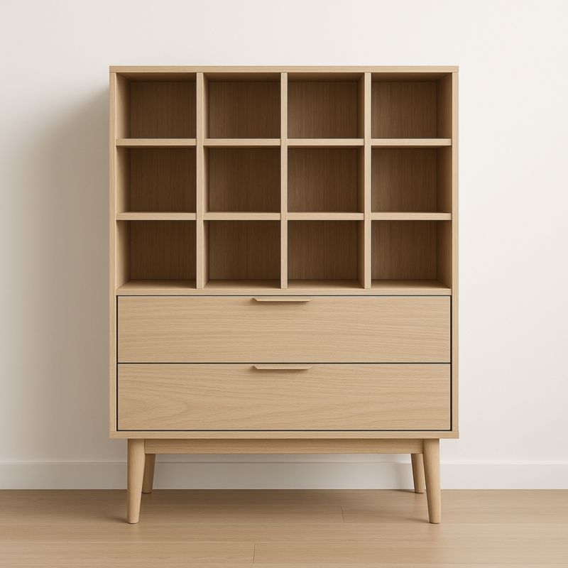 Bibliothèque en bois massif avec étagères et tiroirs 120x90x40 cm