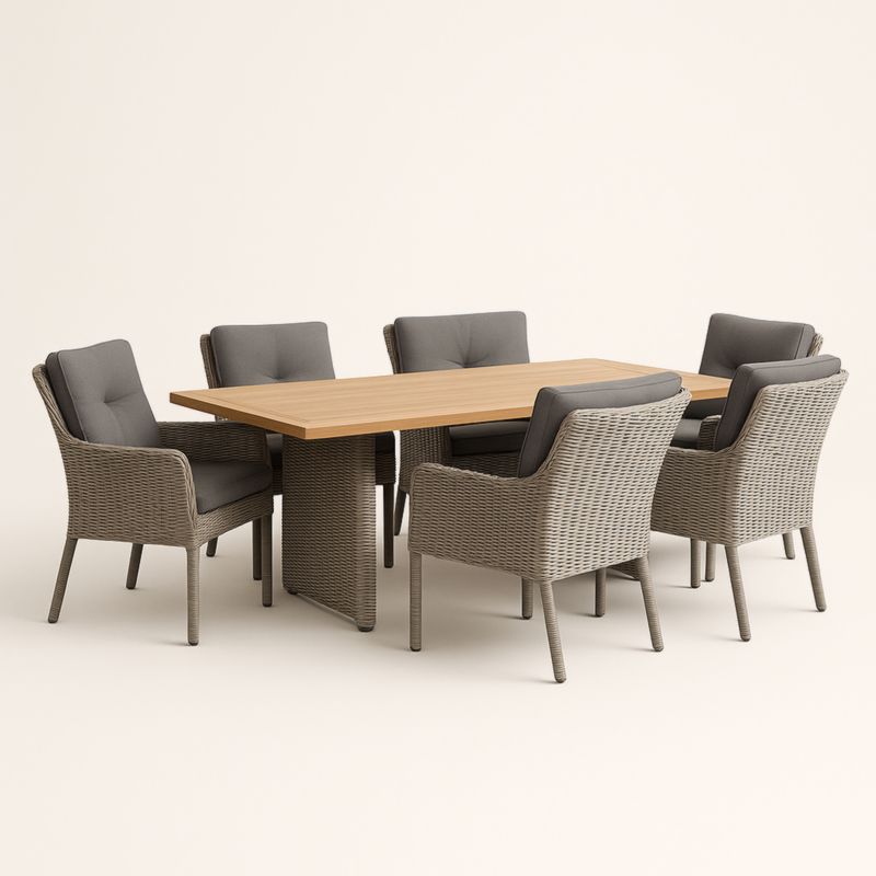 Ensemble de salle à manger 6 chaises en rotin synthétique et acacia