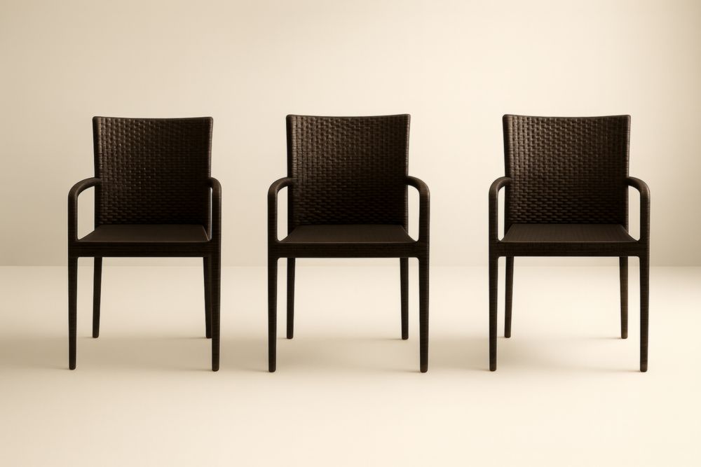Chaises extérieures en résine tressée marron avec accoudoirs, lot de 3