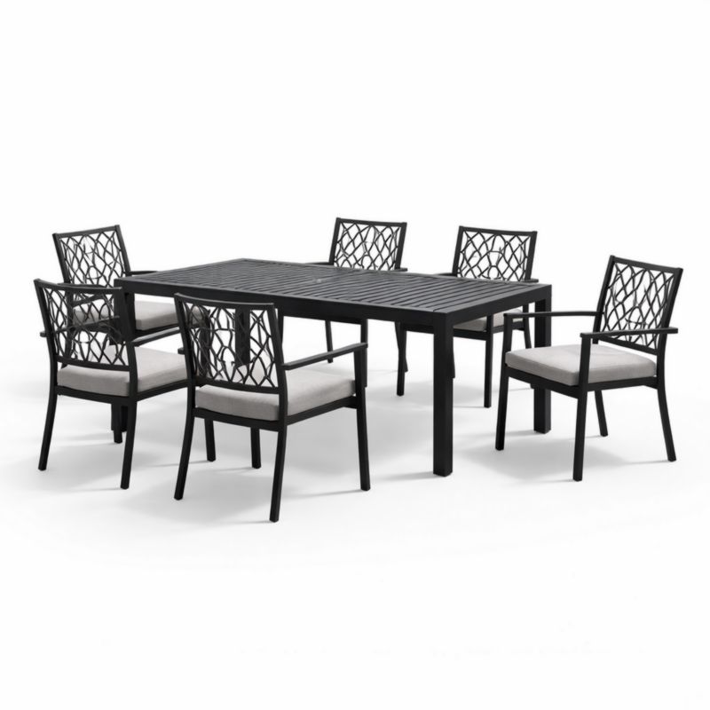 Ensemble de table rectangulaire et chaises en métal avec coussins