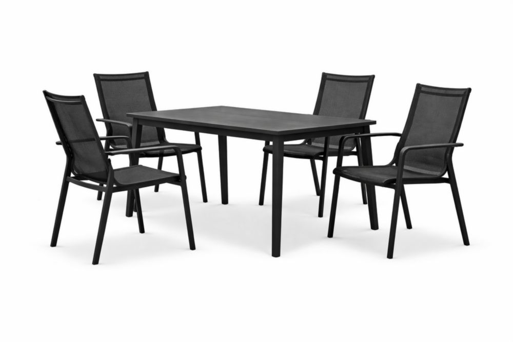 Ensemble table et 4 chaises en aluminium noir