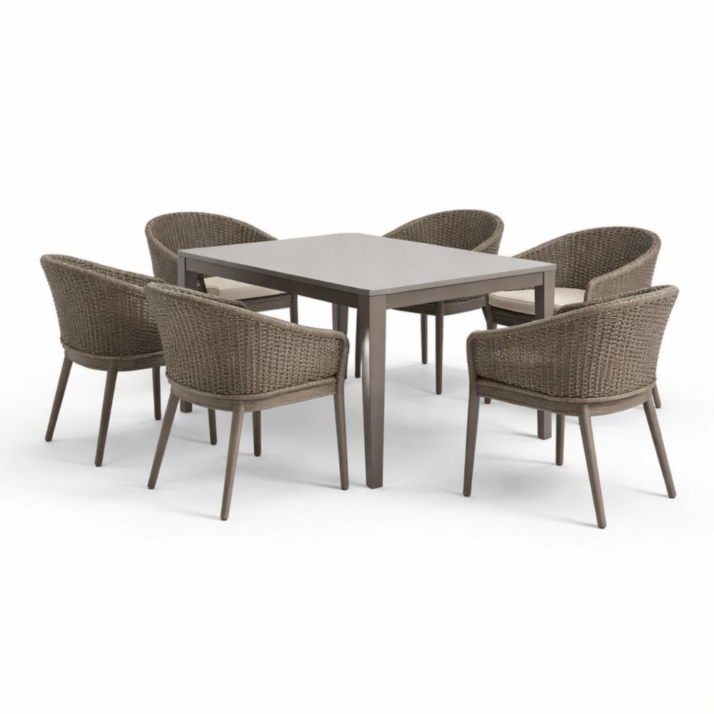 Ensemble de salle à manger extérieur en métal et résine tressée 6 pièces