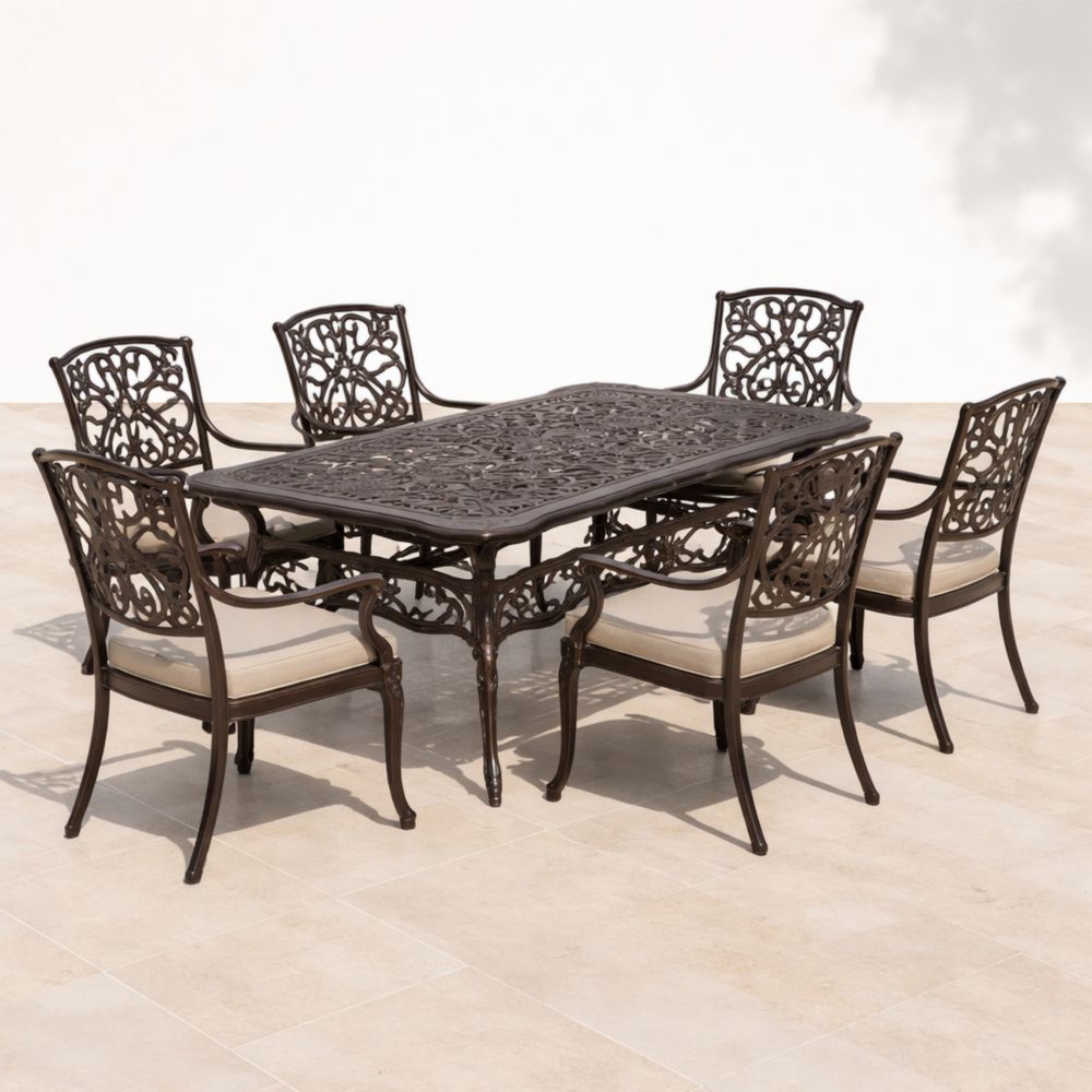 Ensemble de salle à manger extérieur en aluminium avec 6 chaises et coussins