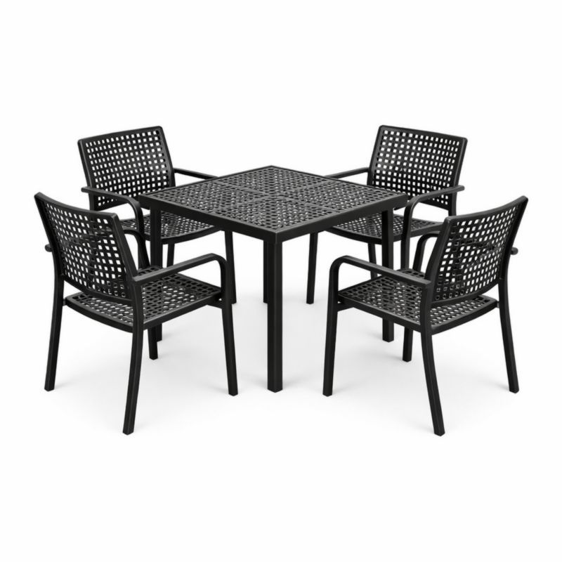 Ensemble de Table et Chaises en Plastique Noir pour Extérieur