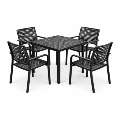 Ensemble de Table et Chaises en Plastique Noir pour Extérieur
