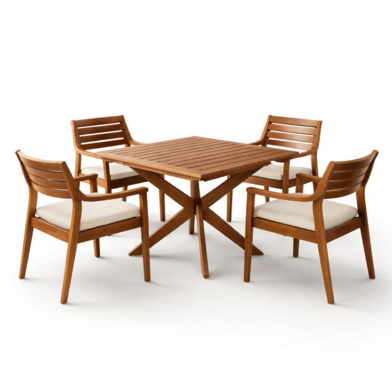 Ensemble table et chaises en bois massif pour extérieur