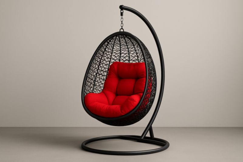 Fauteuil Suspendu Œuf Résine Coussin Polyester Structure Acier Noir