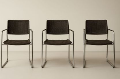 Ensemble de 3 chaises en acier inoxydable et résine tissée marron