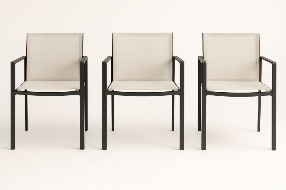 Ensemble de 3 chaises en aluminium et textilène Noir/Beige