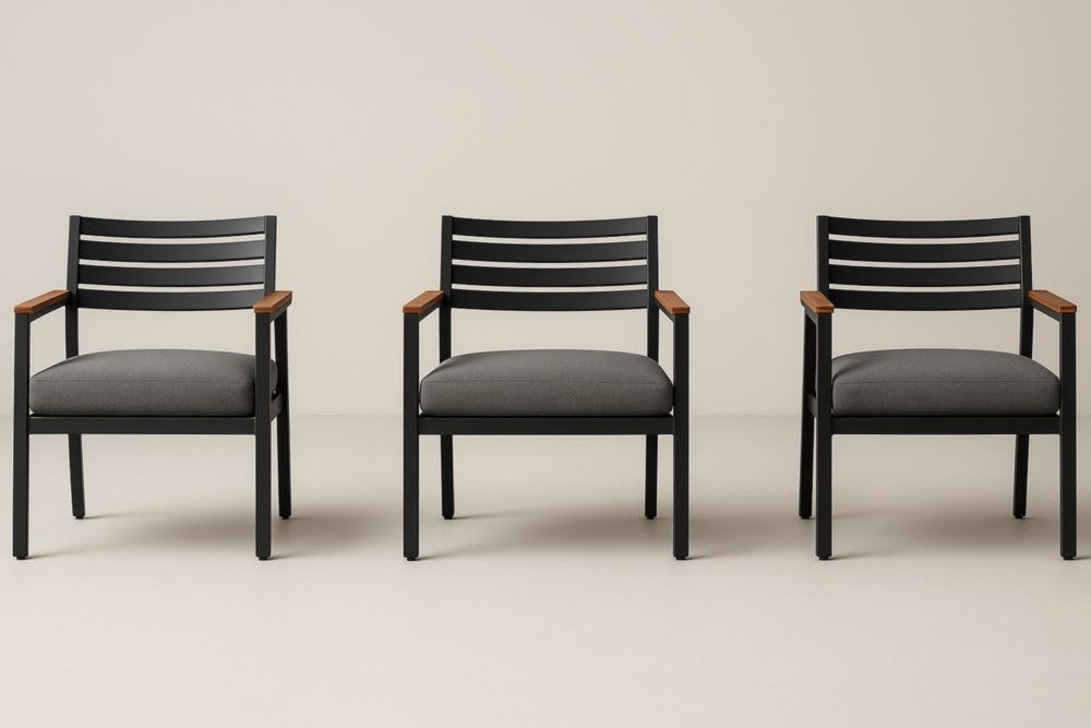 Ensemble de Chaises de Jardin en Métal Noir avec Coussins Gris