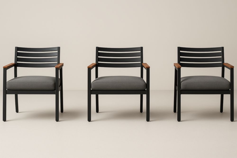 Ensemble de Chaises de Jardin en Métal Noir avec Coussins Gris