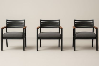 Ensemble de Chaises de Jardin en Métal Noir avec Coussins Gris