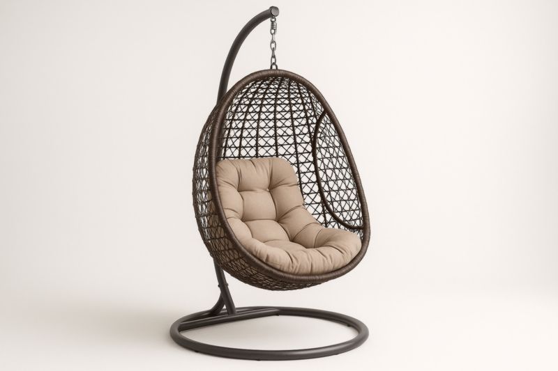 Chaise Suspendue en Rotin Synthétique avec Coussin Beige