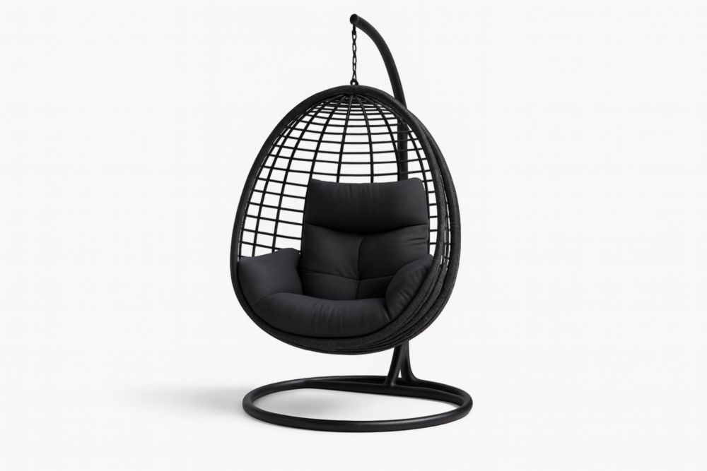 Fauteuil suspendu en rotin synthétique noir