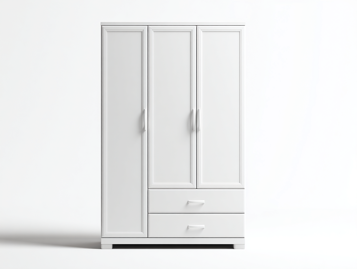 Kleiderschränke mit drei Türen Holzwerkstoff 150x60x200 cm - Weiß - Klassisches Design für Schlafzimmer-Homiuppad