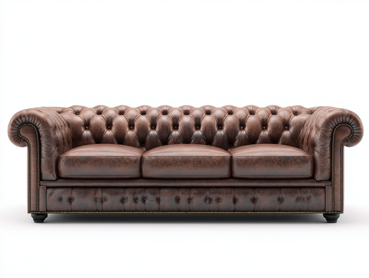 3 Sitzer Sofa Echtleder 220x92x78 cm - Braun - Klassisches Chesterfield Design für Wohnzimmer-Homiuppad