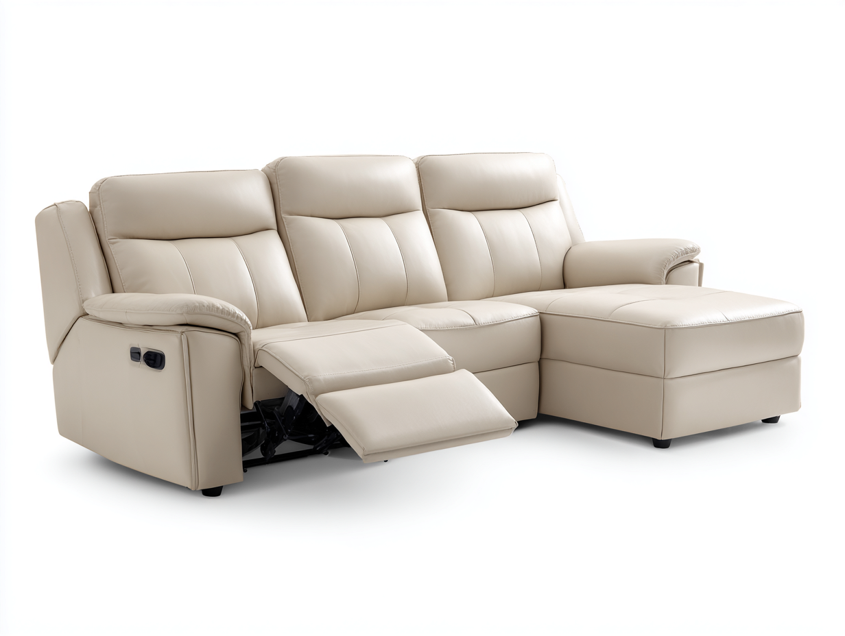 Relaxsofas Leder gepolstert 260x170x100 cm - Creme - Modernes Design mit Komfort Relaxfunktion für Wohnzimmer-Loftgobay