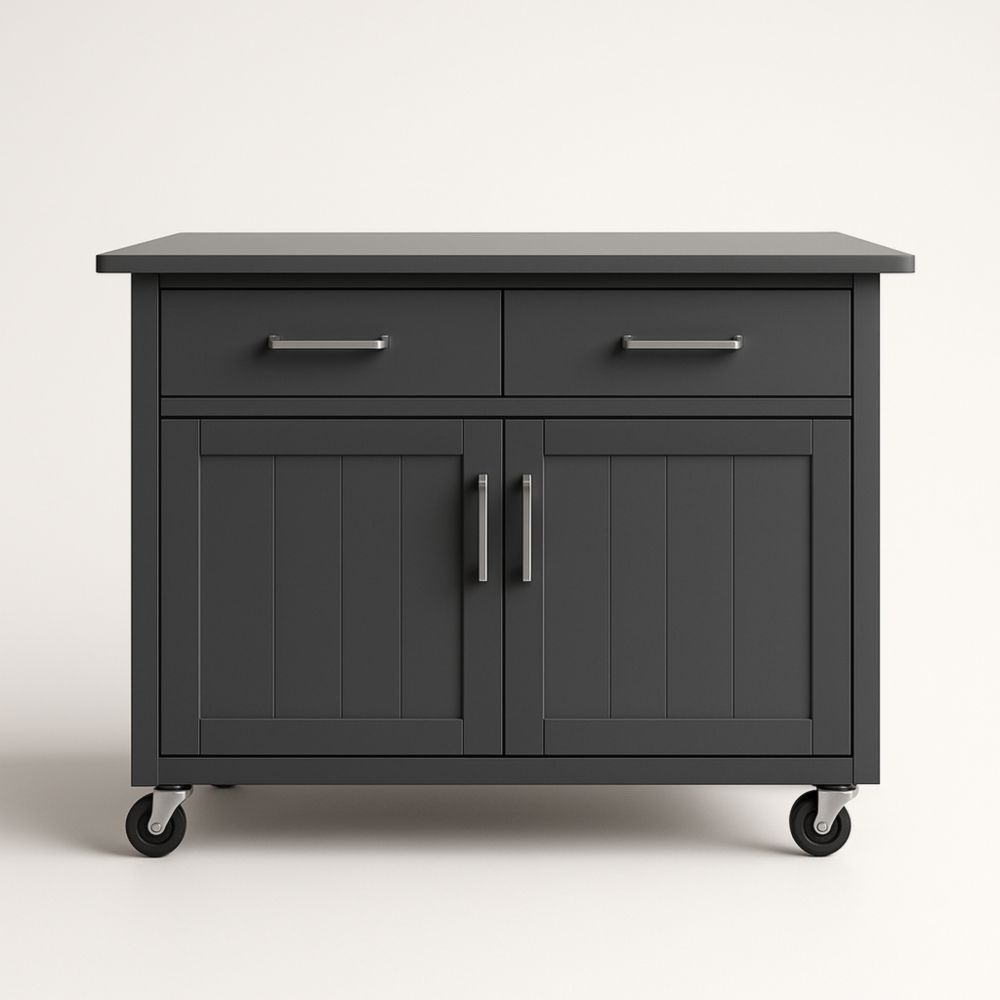 Carrello Cucina in Legno Scuro e Metallo con Ruote e 2 Cassetti-Dwellnordia