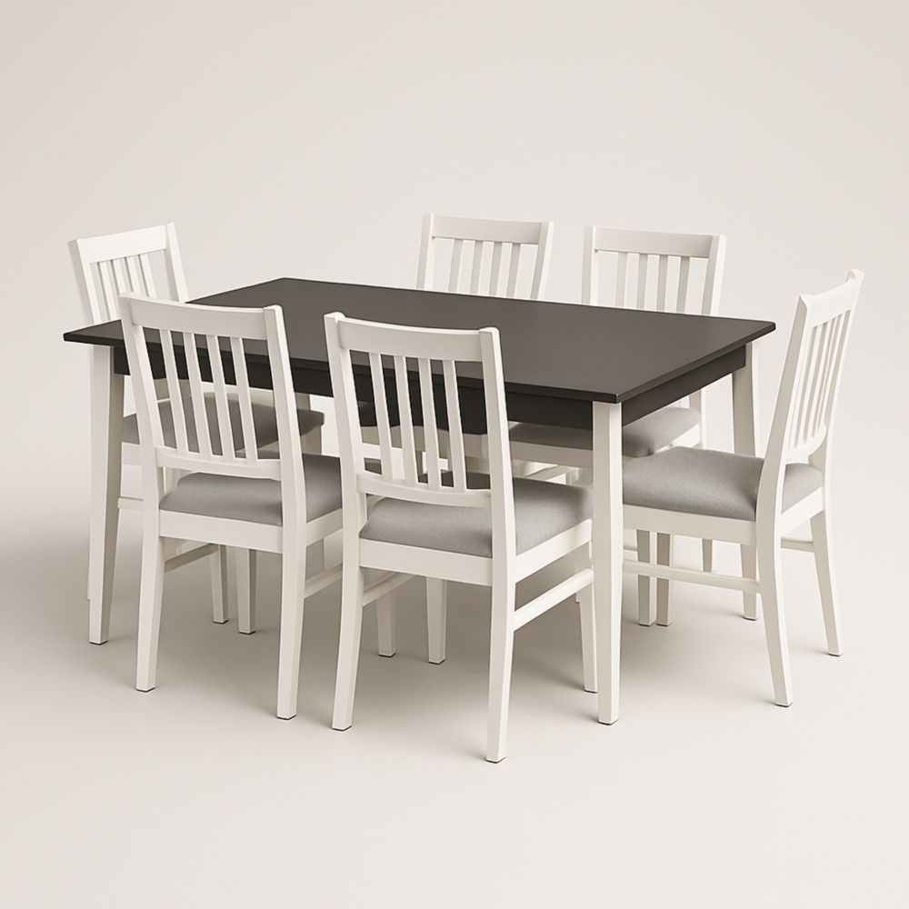 Set Tavolo da Pranzo Rettangolare in Legno Nero e Bianco con 6 Sedie-Dwellnordia