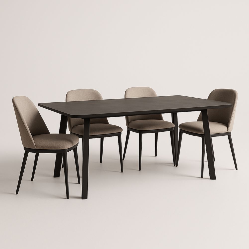 Tavolo rettangolare in MDF con 4 sedie in tessuto-Dwellnordia